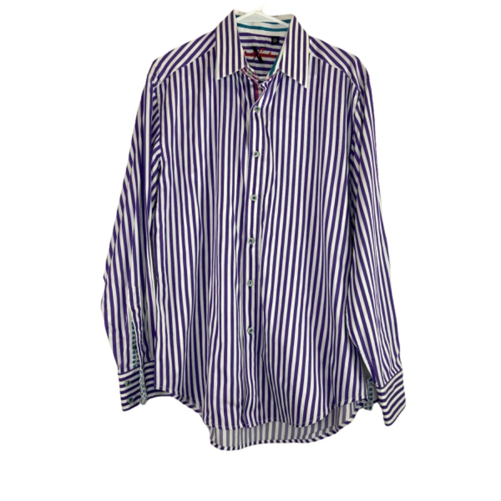 Robert Graham Long Sleeve Button Down Shirt Vertical Stripe Purple White